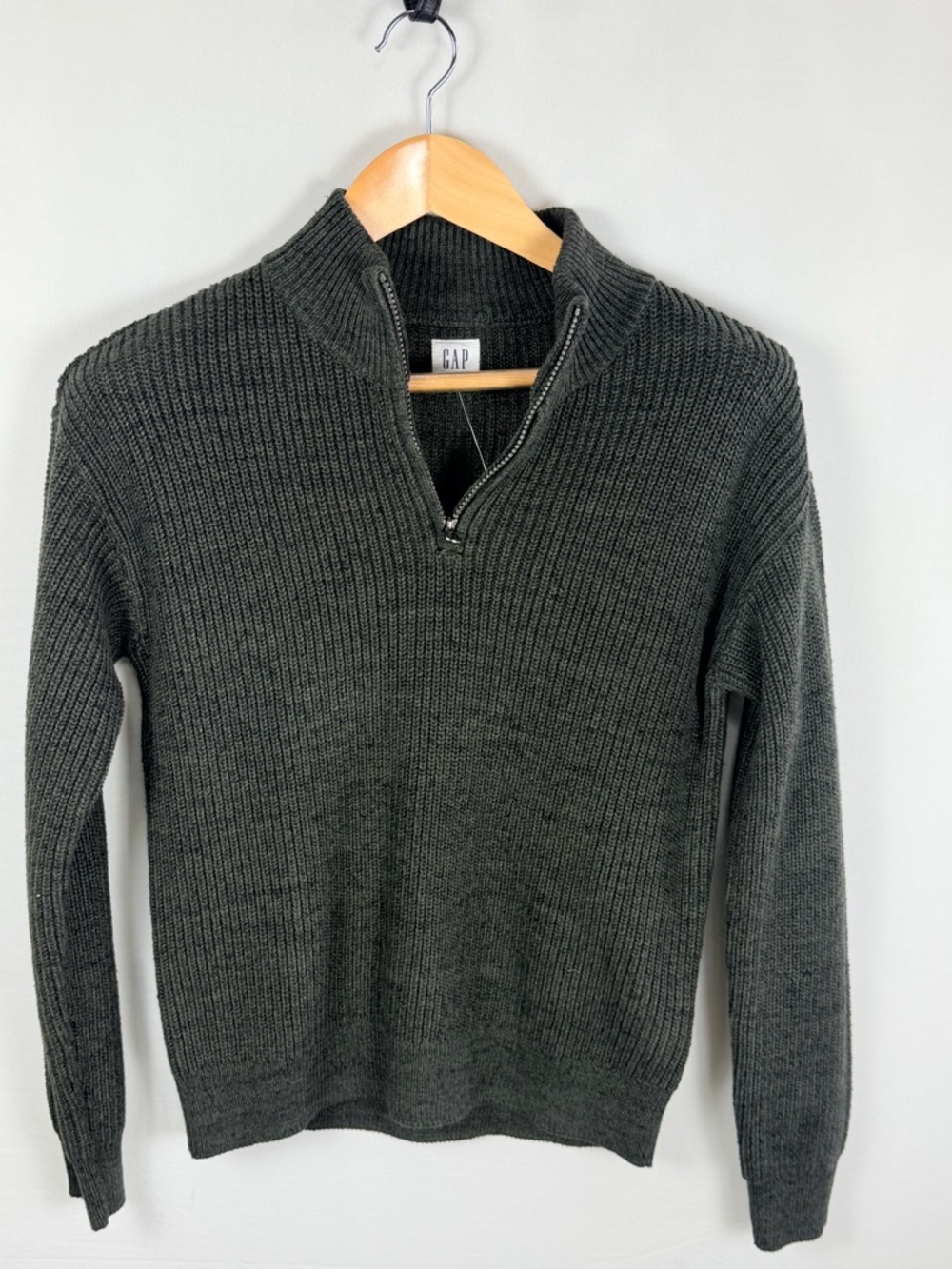 GAP Kids XL Ribbed Quarter Zip Sweater Green Pullover Cotton Blend 12 Mock Neck